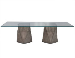 Custom Glass-Top Dining Table with Geometric Pedestals