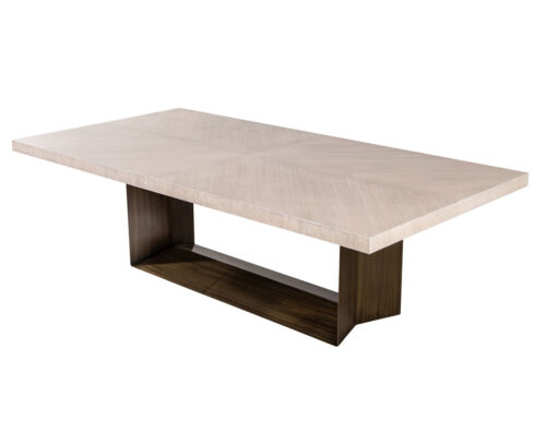 Custom Modern Oak Dining Table with Antiqued Brass Pedestal