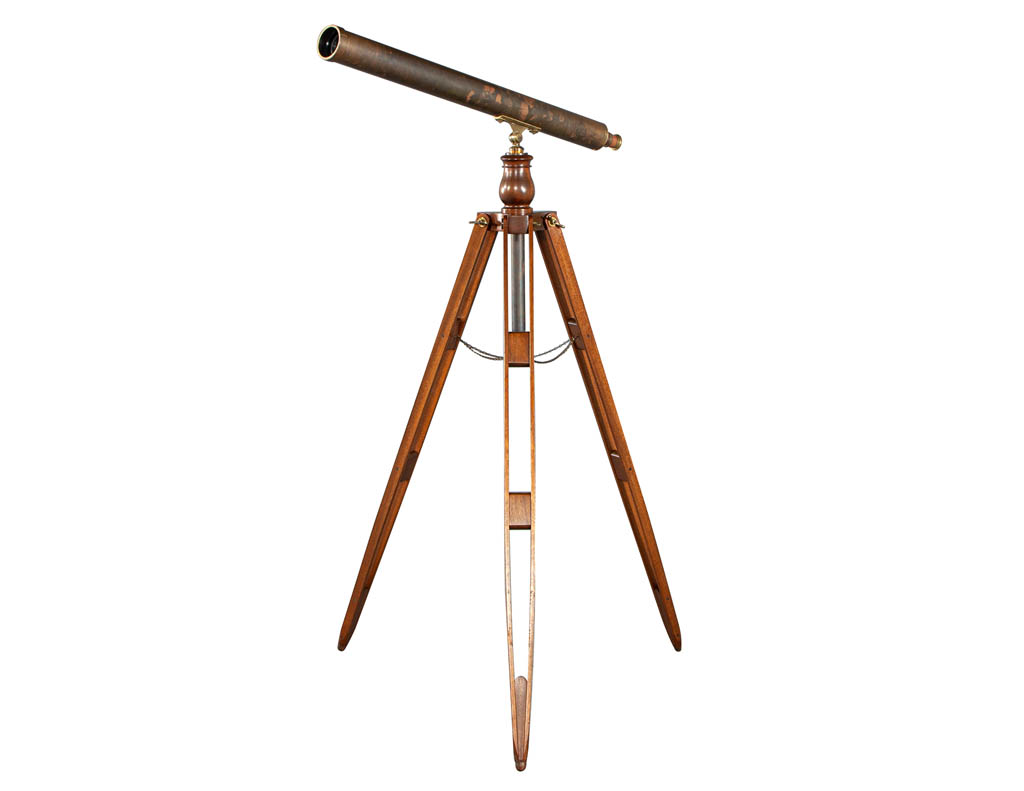 Vintage Brass Telescope on Walnut Tripod Stand - Carrocel Fine Furniture