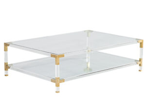 Modern Vintage 2 Tier Acrylic and Brass Cocktail Table