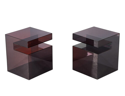 Pair of Vintage Smoked Violet Acrylic Cube Accent Tables