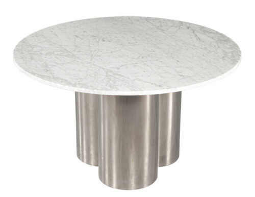 Modern Round Marble Top Table with Metal Pedestal