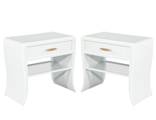 Pair of Modern White Curved Nightstand End Tables