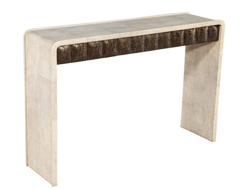 Modern Waterfall Console Wrapped in Faux Leather