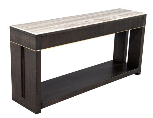 Modern Marble Top Walnut with Brass Detail Console Table