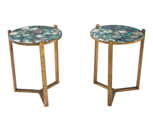 Pair of Round Agate Top Accent Tables